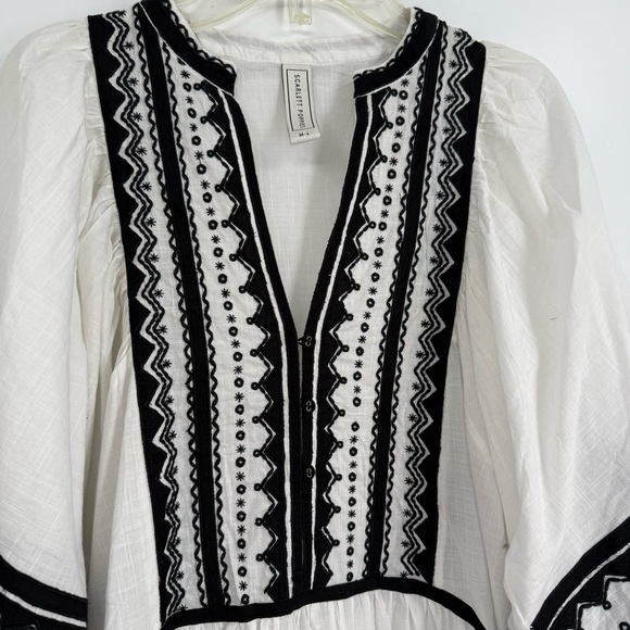 Scarlett Poppies Cotton White Black Dress A little Extra Size M/ L embroidered - Picture 9 of 12